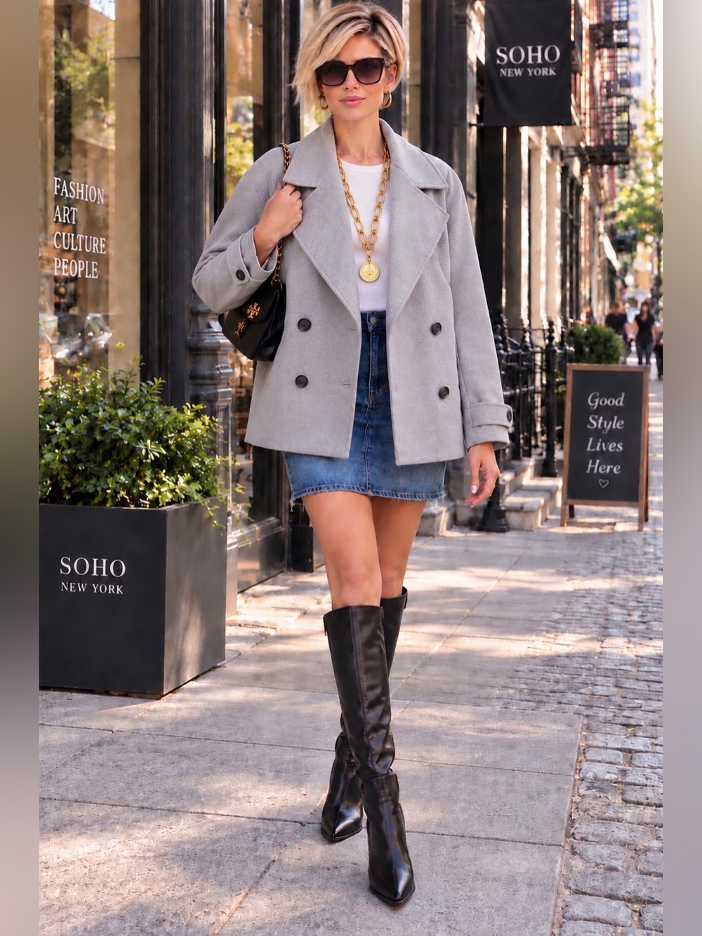Sam Edelman Light Gray Double-Breasted Wool-Blend Peacoat NWOT L